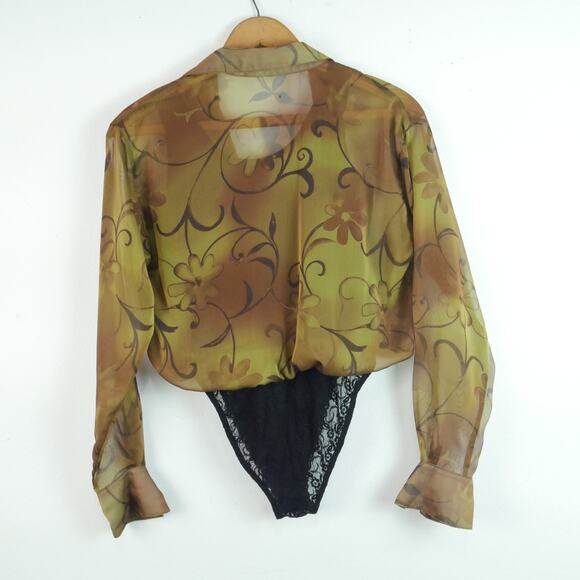 Vintage Cache Bodysuit Small 90s Sheer Chiffon Ethereal Floral Grunge Y2K Top - Picture 9 of 12